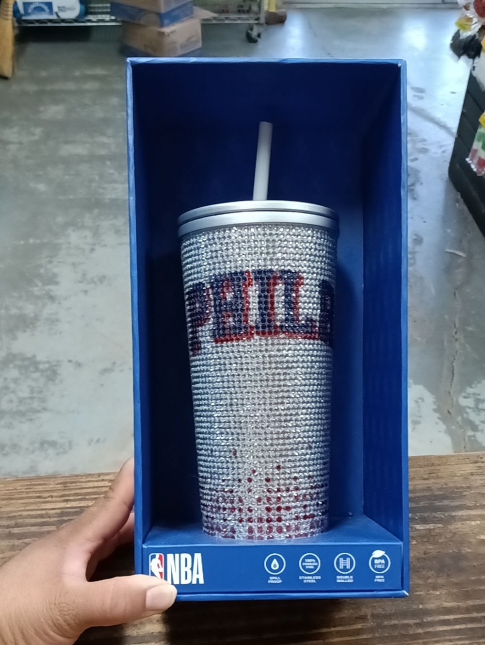 NBA Philadelphia Rhinestone Tumbler Cup - Silver, Red & Blue